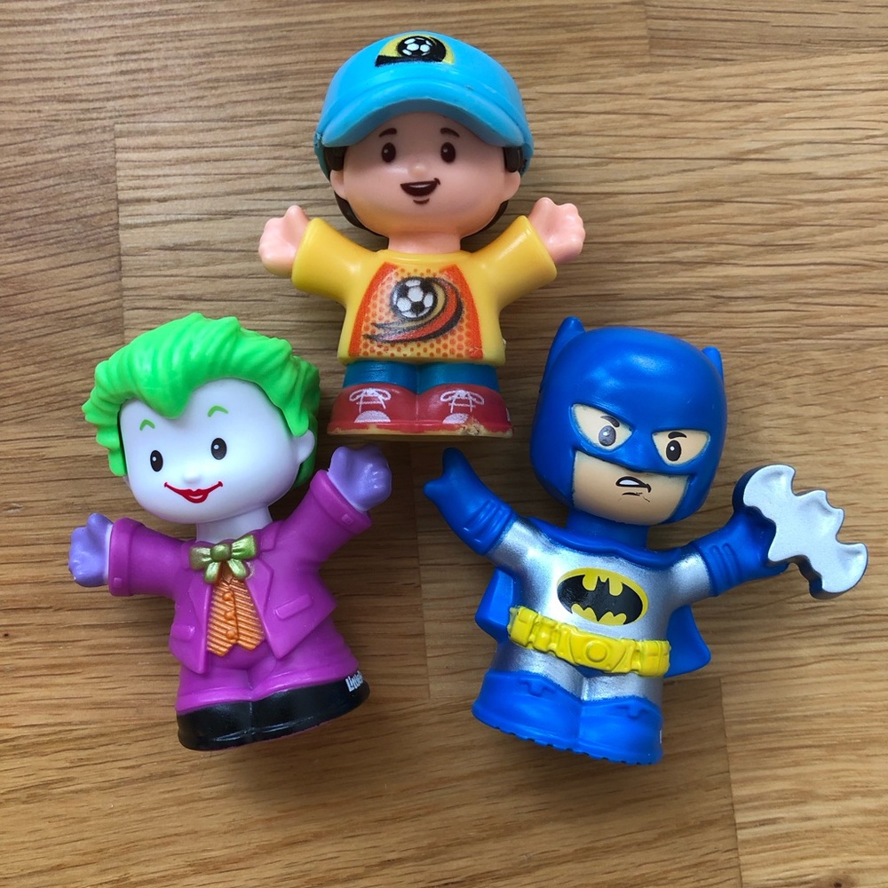 Lot of 3 FISHER-PRICE Little People Figures - DC Batman, Joker & Soccer Player